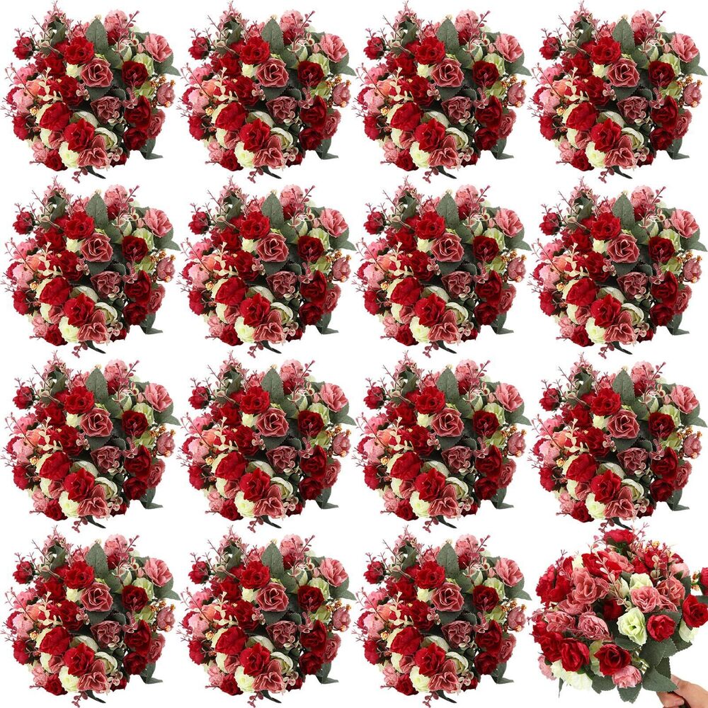 4119 16 Pcs Rose Artificial Flowers Flowers Bouquet 21 Heads Silk Faux